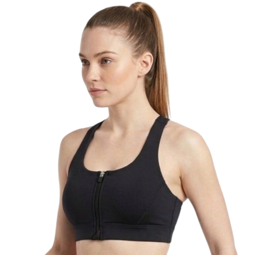 TEK GEAR DryTek Black Zip-Front Sports Bra - Racerback Size Small